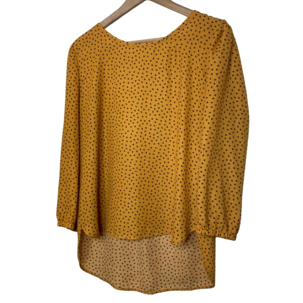 SWEET RAIN | Women's Yellow & Black Geometric Long Sleeve Blouse | Size L - Picture 6 of 13